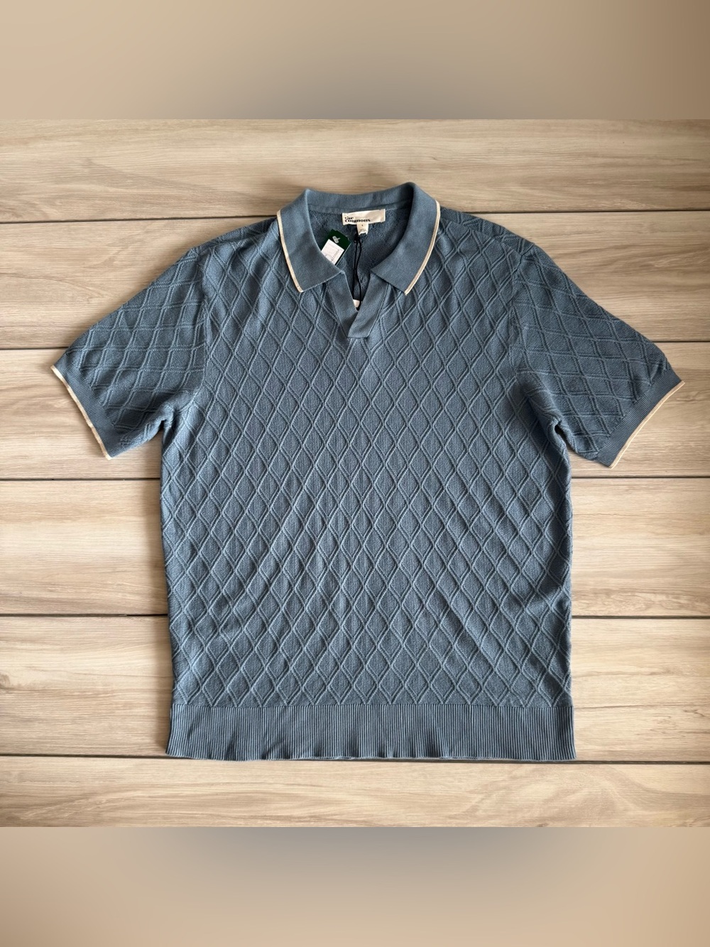 Hawker Rye Diamond Stitch Sweater Polo Blue Large NWT